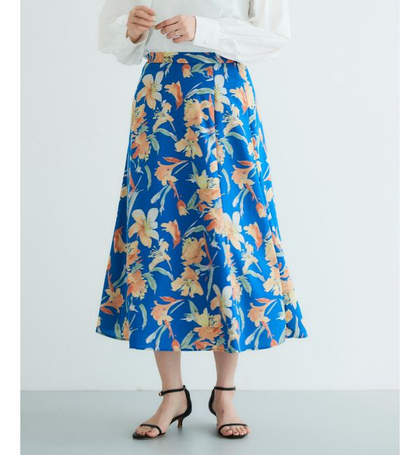 le.coeur blanc「《手洗い可能》カラービッグフラワーフレアスカート」|フレア|