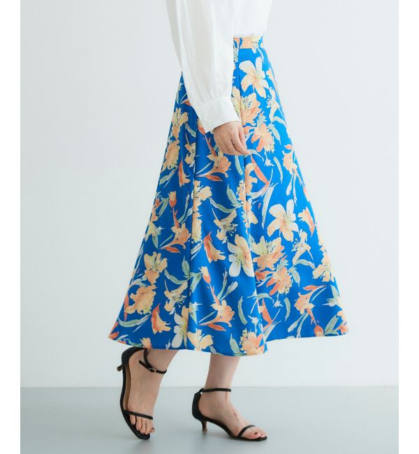 le.coeur blanc「《手洗い可能》カラービッグフラワーフレアスカート」|フレア|