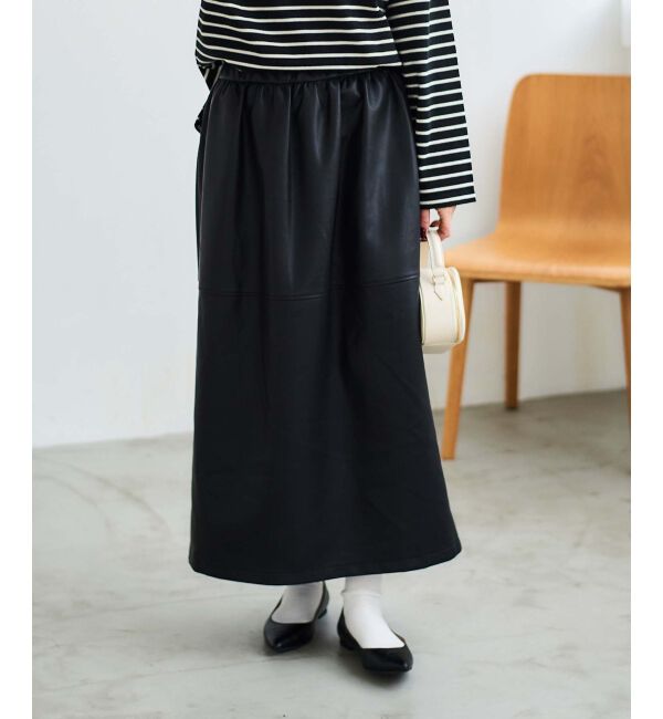 le.coeur blanc「ギャザーコクーン合皮スカート」|スカート|ブラック