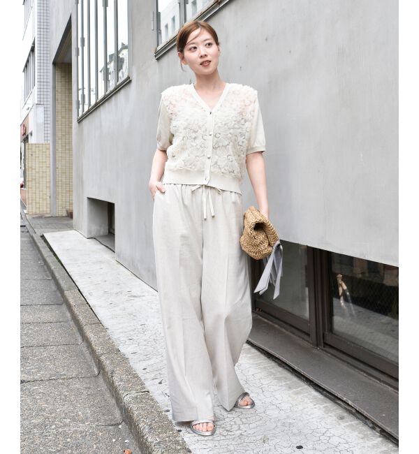  「チュール刺繍ハーフスリーブカーディガン」|カーディガン|