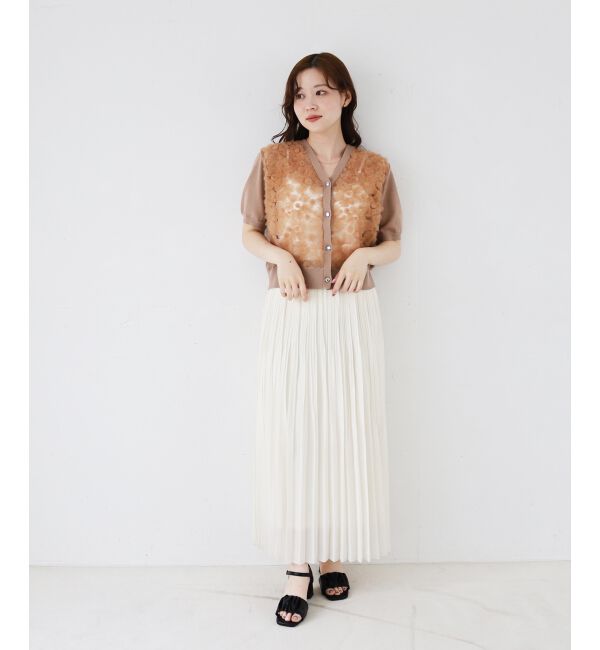  「チュール刺繍ハーフスリーブカーディガン」|カーディガン|