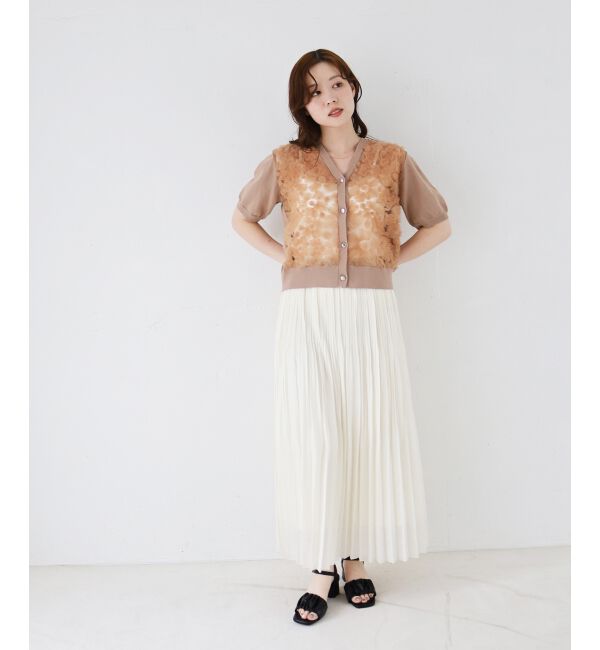  「チュール刺繍ハーフスリーブカーディガン」|カーディガン|