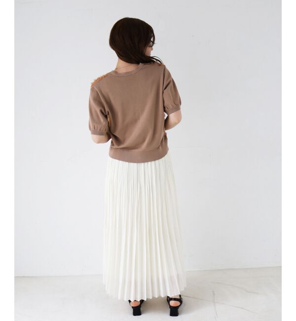  「チュール刺繍ハーフスリーブカーディガン」|カーディガン|