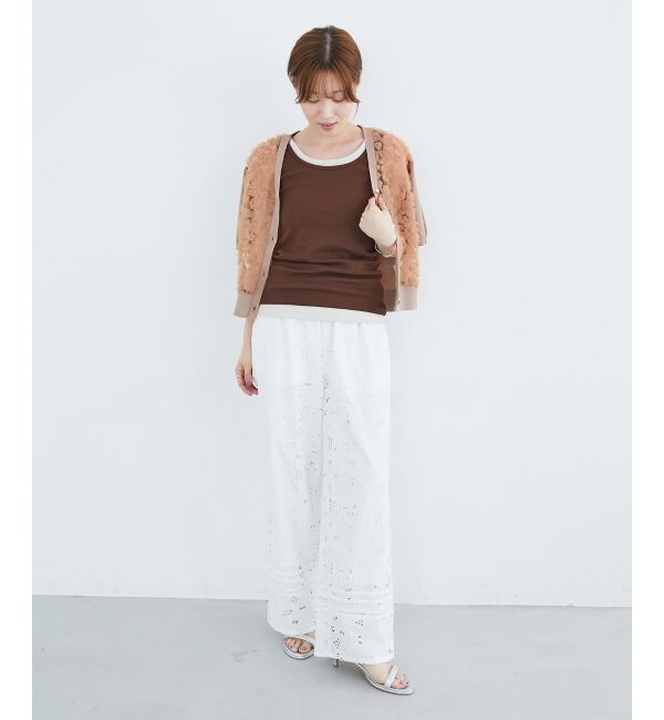  「チュール刺繍ハーフスリーブカーディガン」|カーディガン|