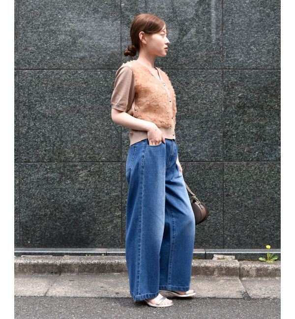  「チュール刺繍ハーフスリーブカーディガン」|カーディガン|