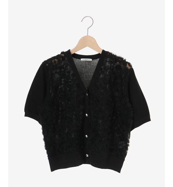  「チュール刺繍ハーフスリーブカーディガン」|カーディガン|