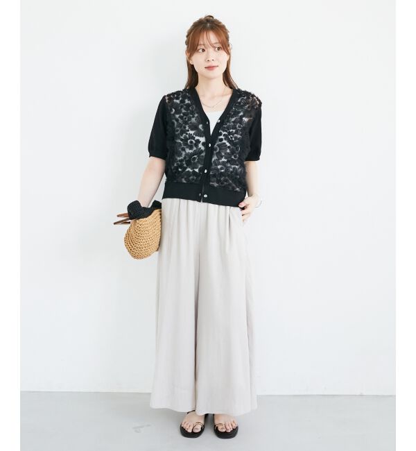  「チュール刺繍ハーフスリーブカーディガン」|カーディガン|