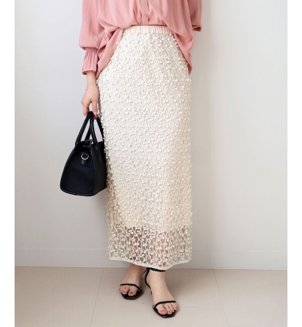  「シアー刺繍ナロースカート」|スカート|アイボリー