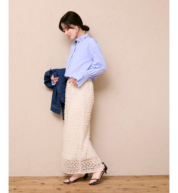  「シアー刺繍ナロースカート」|スカート|