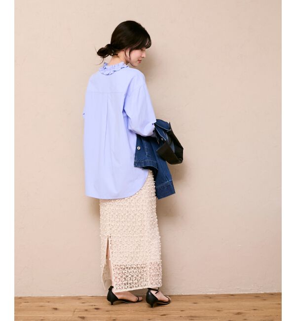  「シアー刺繍ナロースカート」|スカート|