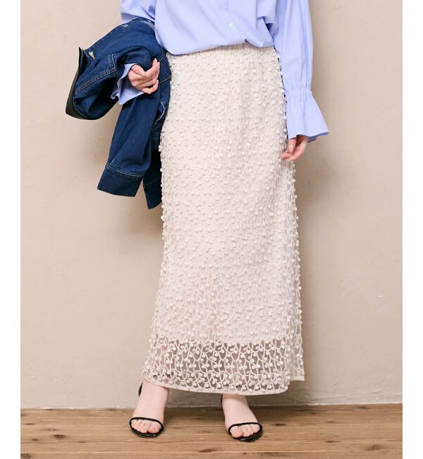  「シアー刺繍ナロースカート」|スカート|
