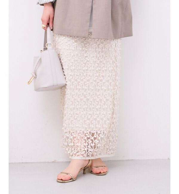  「シアー刺繍ナロースカート」|スカート|