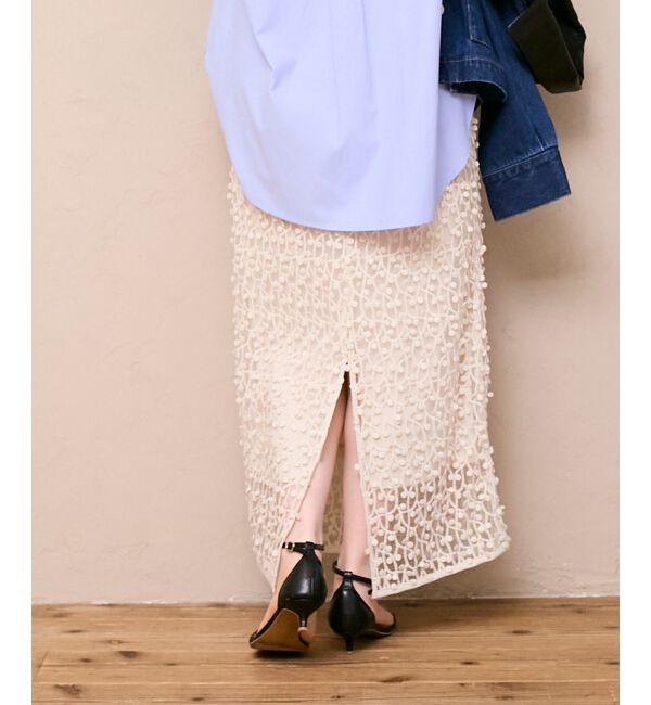  「シアー刺繍ナロースカート」|スカート|