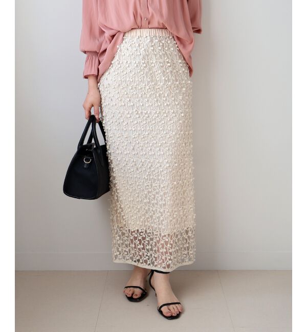  「シアー刺繍ナロースカート」|スカート|