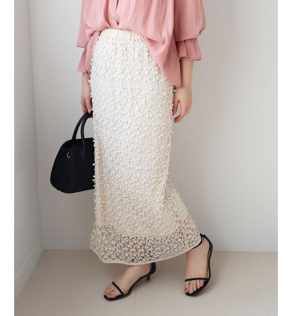  「シアー刺繍ナロースカート」|スカート|