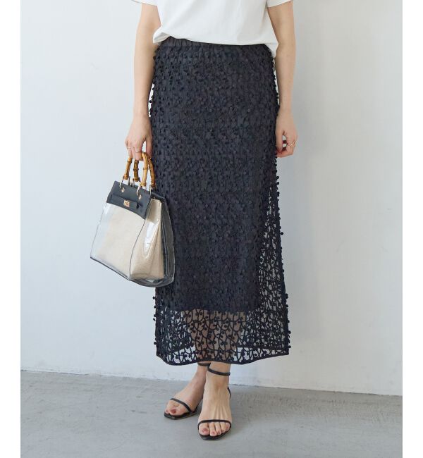  「シアー刺繍ナロースカート」|スカート|