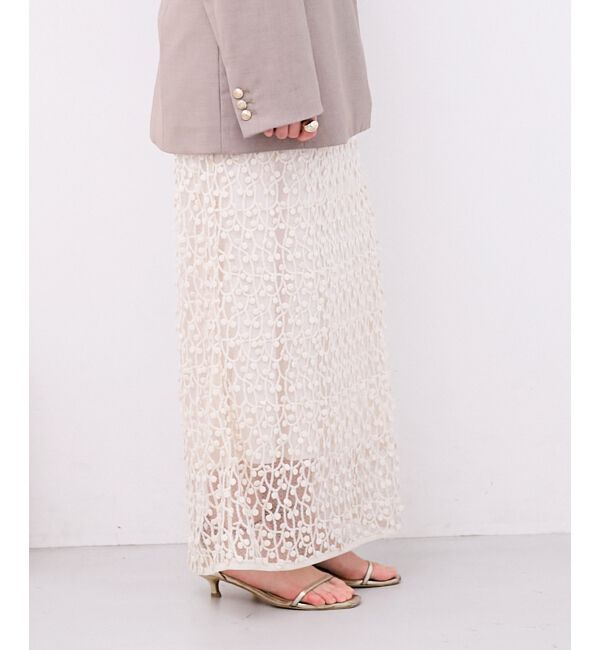 「シアー刺繍ナロースカート」|スカート|