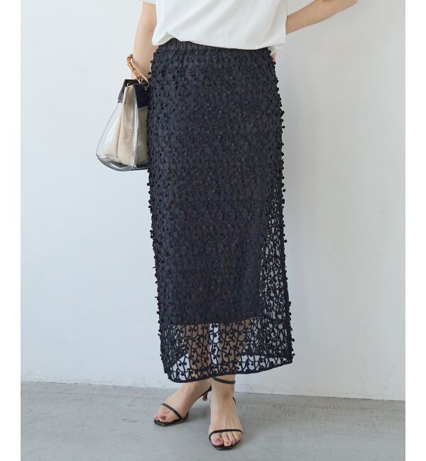  「シアー刺繍ナロースカート」|スカート|