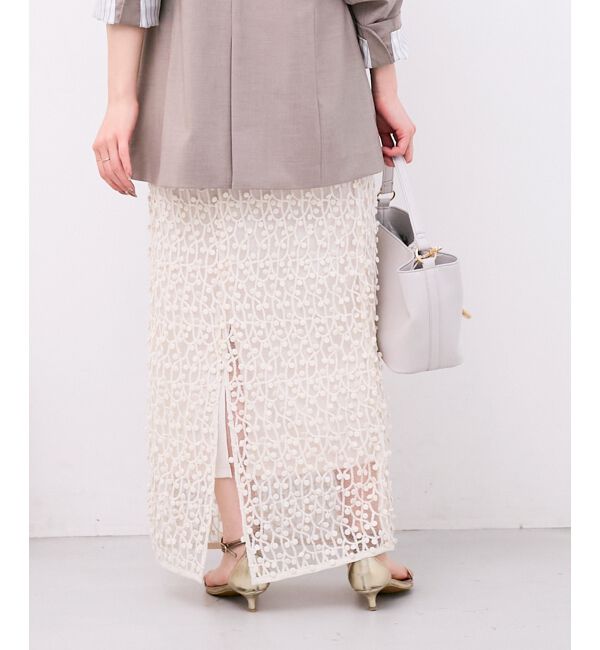  「シアー刺繍ナロースカート」|スカート|
