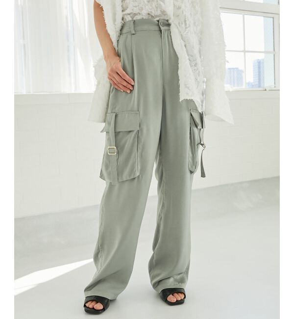 MAJESTICLEGON「サテンカーゴパンツ」|カーゴ|カーキグリーン