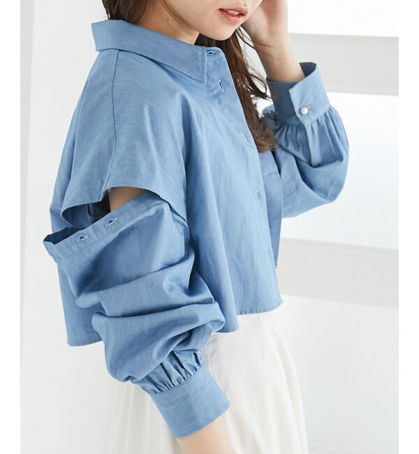 MAJESTICLEGON「パールボタン肩あきショートシャツ」|シャツ・ブラウス|