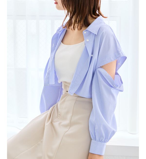 MAJESTICLEGON「パールボタン肩あきショートシャツ」|シャツ・ブラウス|