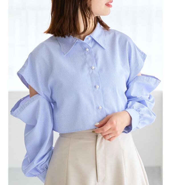 MAJESTICLEGON「パールボタン肩あきショートシャツ」|シャツ・ブラウス|