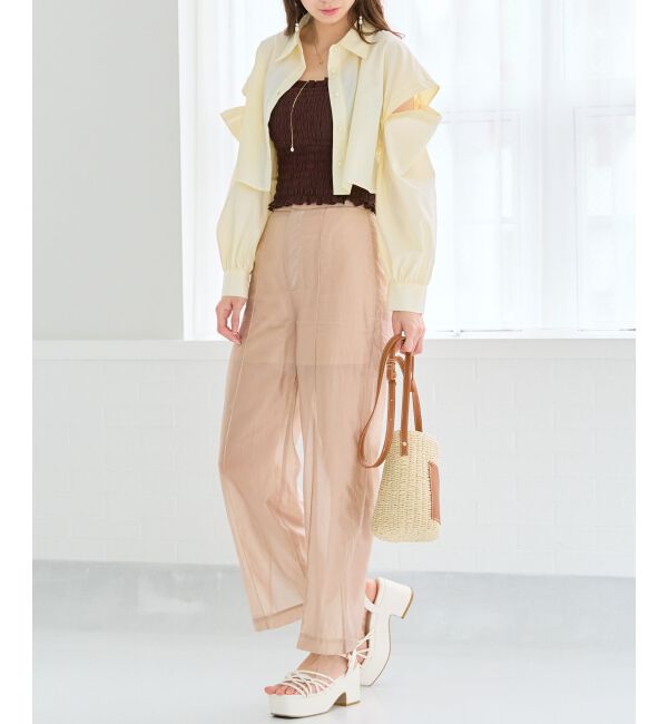 MAJESTICLEGON「パールボタン肩あきショートシャツ」|シャツ・ブラウス|