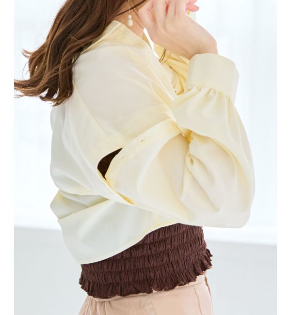 MAJESTICLEGON「パールボタン肩あきショートシャツ」|シャツ・ブラウス|