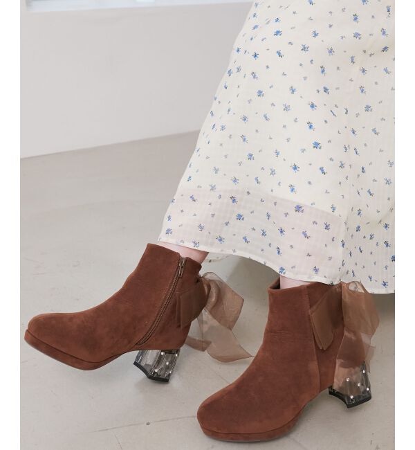  「☆取り外しできるリボンブーツ」|ショートブーツ|ブラウン