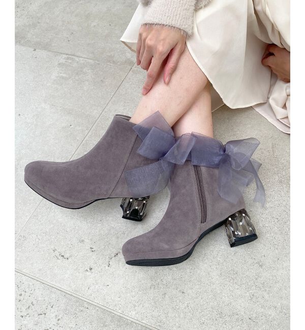  「☆取り外しできるリボンブーツ」|ショートブーツ|Ｃ／グレー