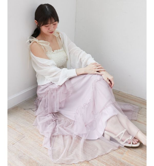 MAJESTICLEGON「チュールギャザーティアードスカート」|スカート|ピンクベージュ