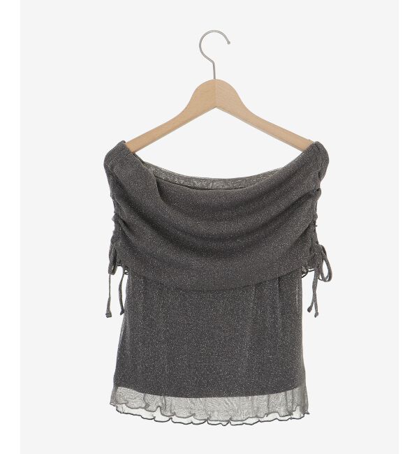  「&infin;ラメチュールオフショル半袖トップス」|Tシャツ・カットソー|