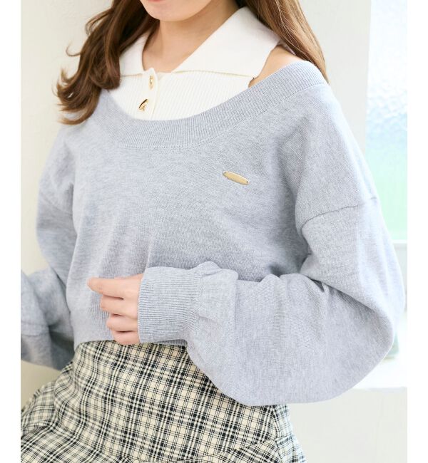  「襟付ノースリニットセットオフショルニット」|ニット・セーター|