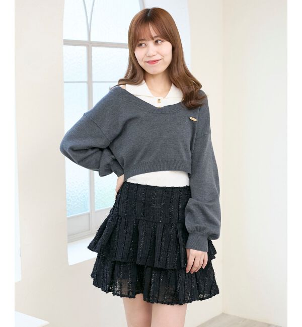  「襟付ノースリニットセットオフショルニット」|ニット・セーター|