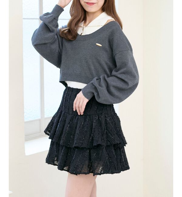  「襟付ノースリニットセットオフショルニット」|ニット・セーター|