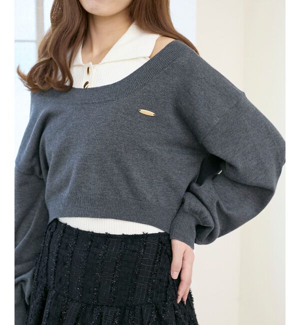  「襟付ノースリニットセットオフショルニット」|ニット・セーター|