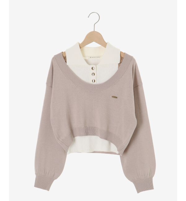  「襟付ノースリニットセットオフショルニット」|ニット・セーター|