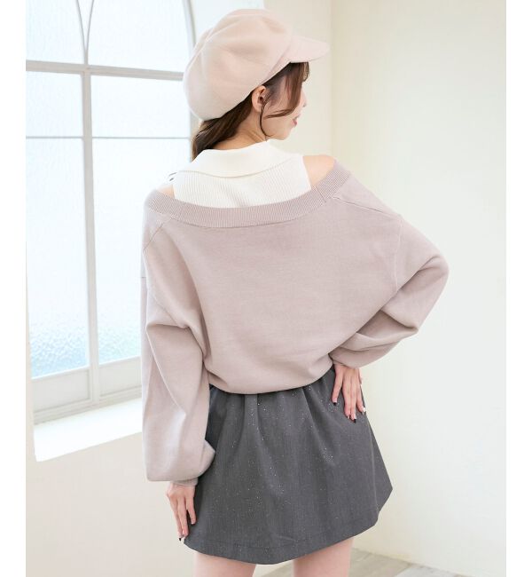  「襟付ノースリニットセットオフショルニット」|ニット・セーター|
