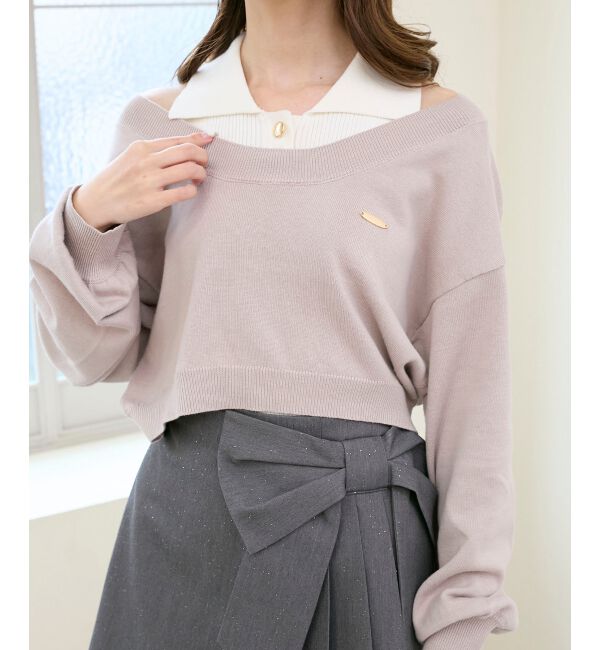  「襟付ノースリニットセットオフショルニット」|ニット・セーター|