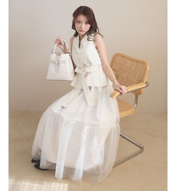  「ジレドッキングチュールワンピース」|ワンピース|アイボリー