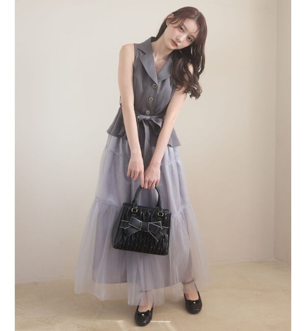  「ジレドッキングチュールワンピース」|ワンピース|Ｃ／グレー