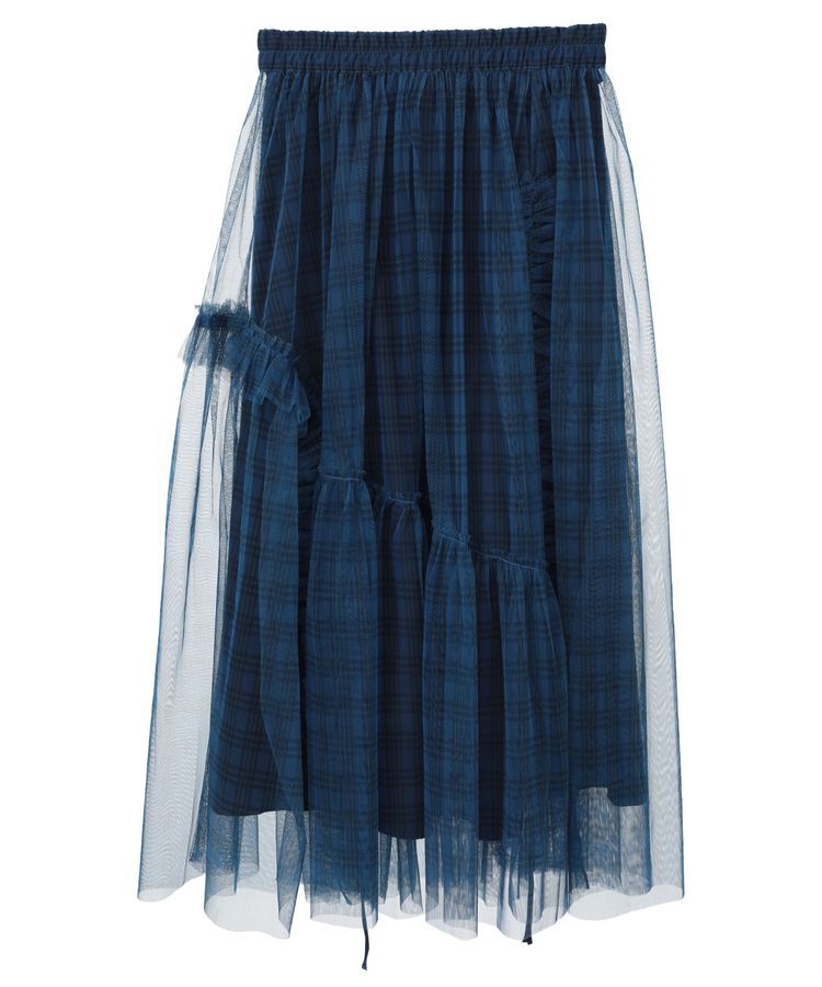 earth music&ecology「チュールアシンメトリーフリルスカート」|フレア|