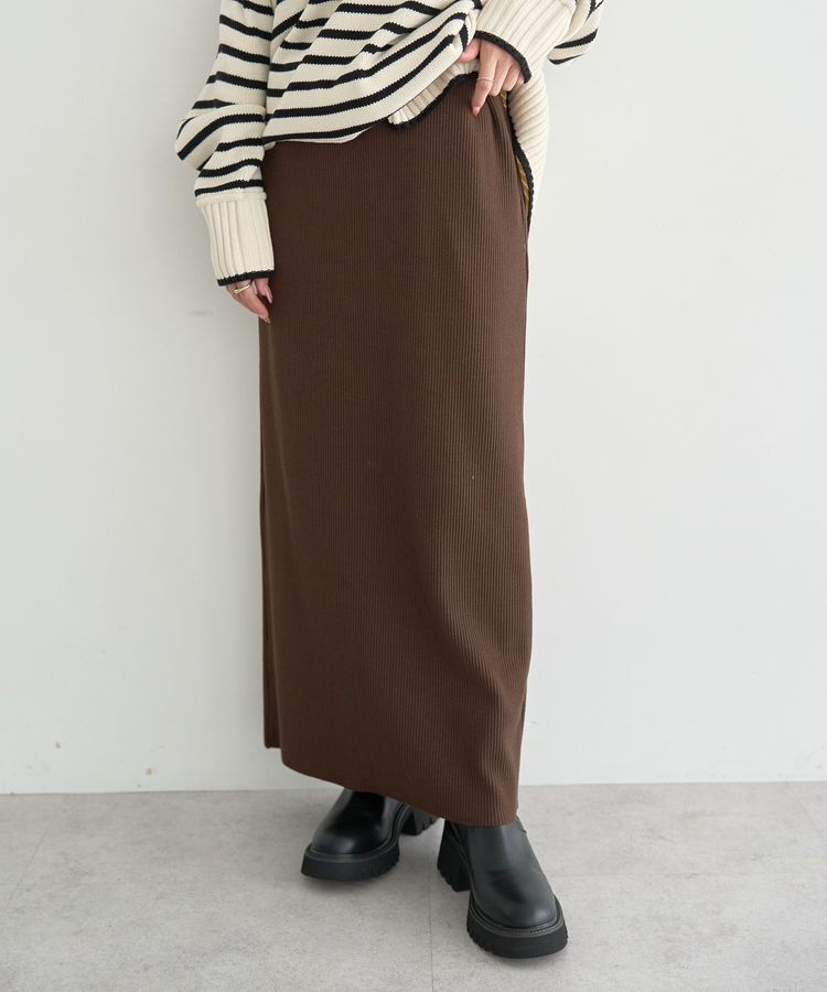 earth music&ecology「セルフカットテレコナロースカート」|タイト|Brown