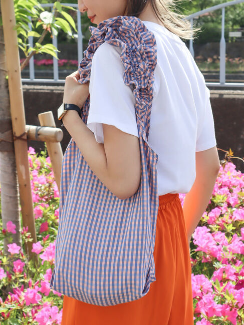  「ギンガムフリルバッグ」|ハンドバッグ|ピンク