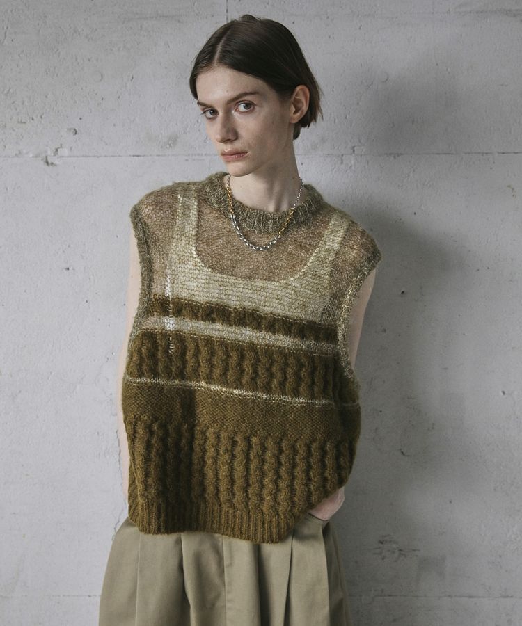 GARAGE OF GOOD CLOTHING「モヘア混ケーブル切り替えノースリーブプルオーバー」|ニット・セーター|