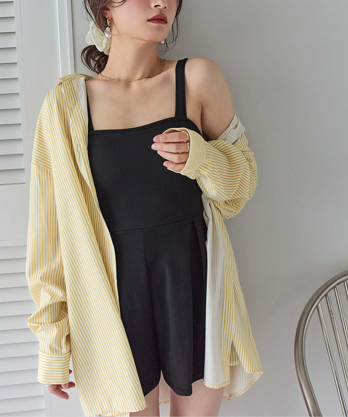 SEA DRESS「ビッグシルエットシャツ/ラッシュガード」|ビキニトップス|ストライプ/イエロー