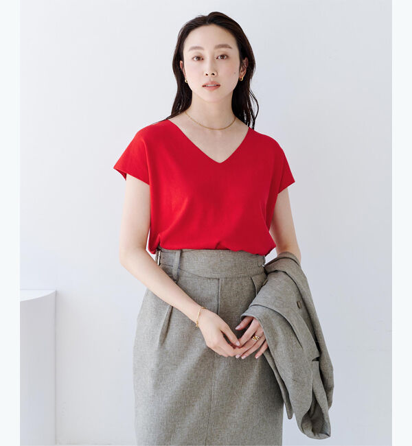 ur's「フレンチスリーブVネックニット」|ニット・セーター|レッド