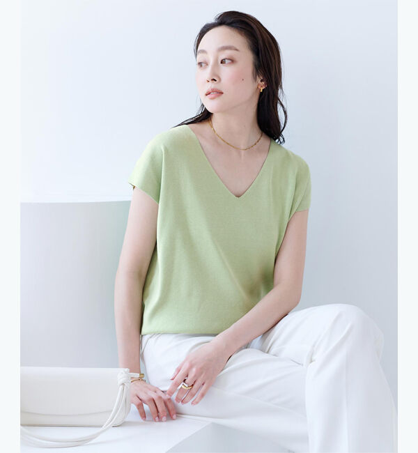 ur's「フレンチスリーブVネックニット」|ニット・セーター|ライトグリーン