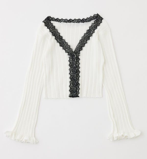  「レース付きリブカーディガン」|ニット・セーター|ホワイト